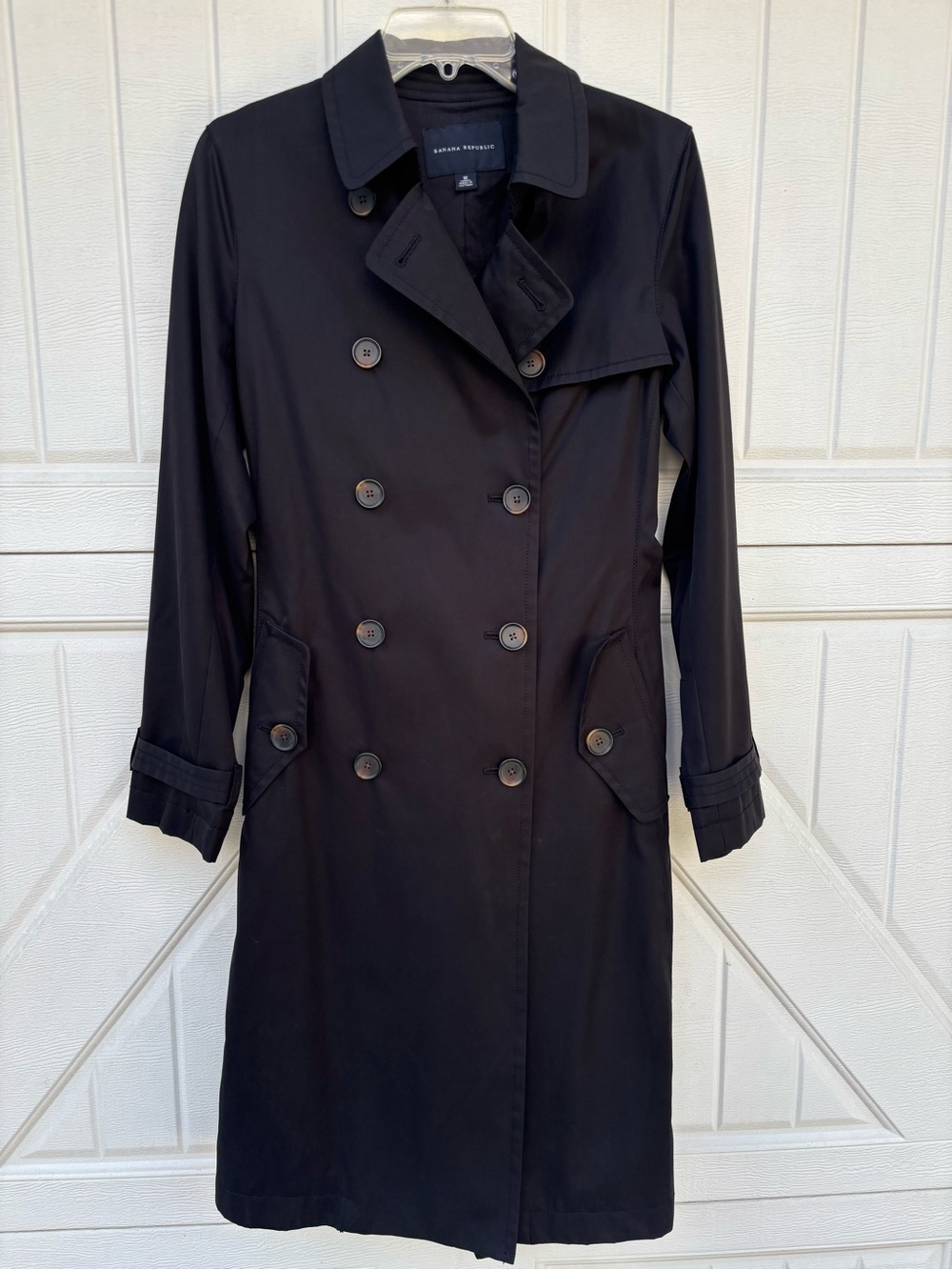 Banana Republic Black Double Breasted Belted Trench Coat, Size M